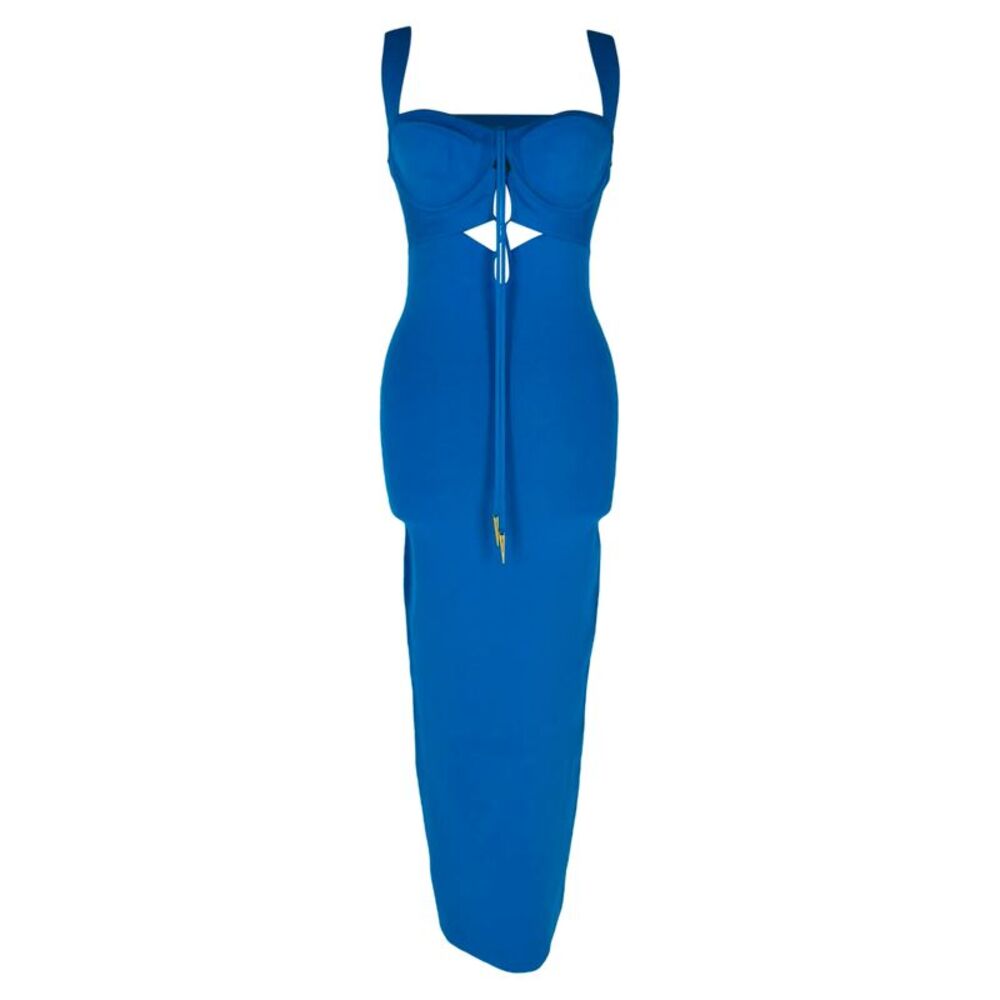 Galvan London Kali Cutout Midi Dress in Blue Viscose